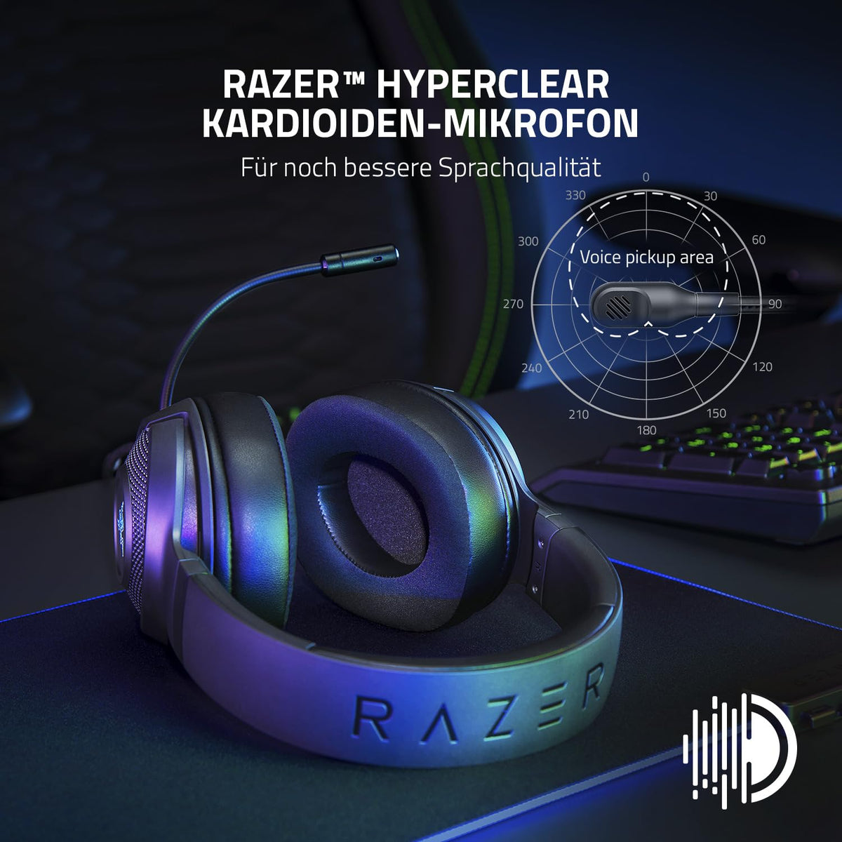 Razer Kraken V3 X USB - Cască de gaming USB cu fir (Ultra ușoară, 285g, drivere Triforce de 40mm, microfon HyperClear cardioid, sunet surround 7.1, Chroma RGB) Negru - RZ04-03750300-R3M1