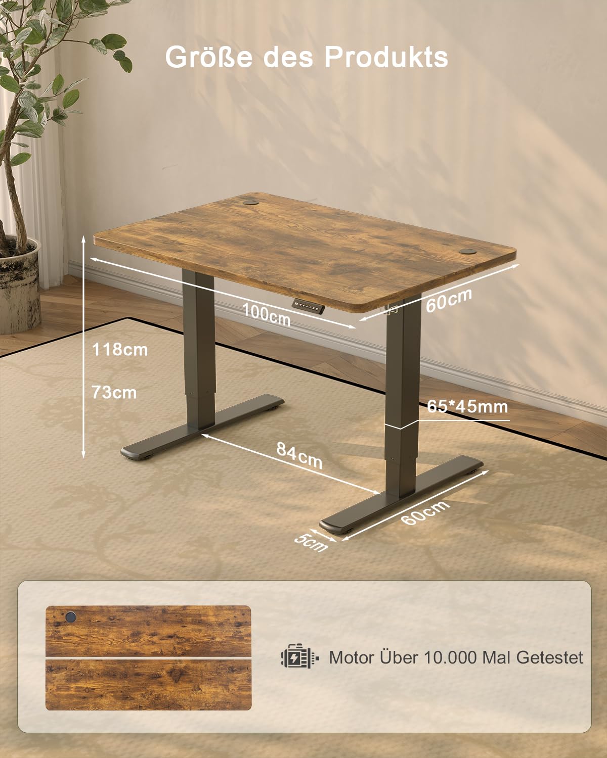 JUMMICO Birou reglabil pe înălțime cu port de încărcare USB, birou reglabil electric pe înălțime 100 x 60 cm, masă stand-sit, birou standing, masă de calculator reglabilă, birou standing, maro - 0403