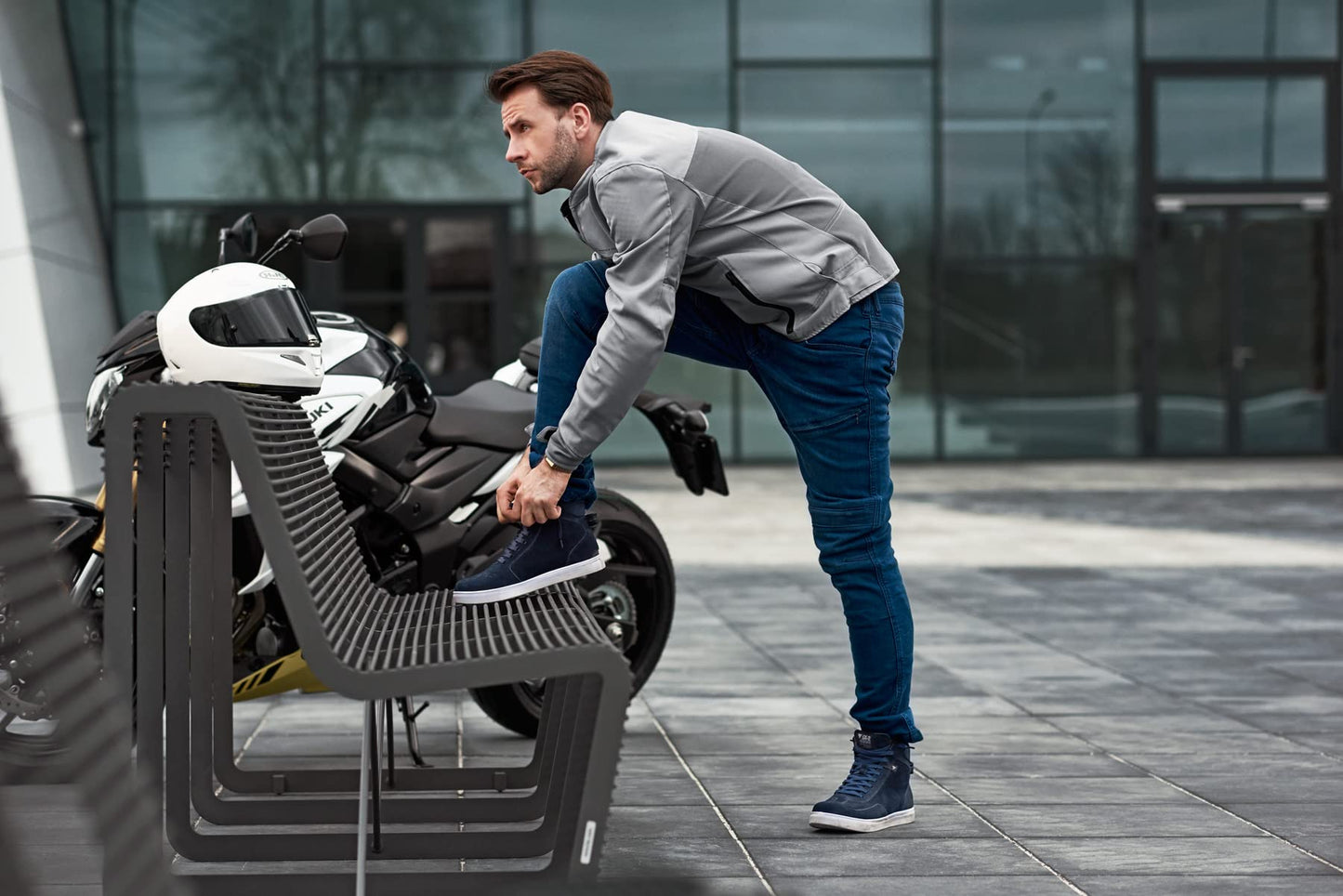 SHIMA OpenAir Motorcycle Jacket Men with Protectors AirForce Back Protector Motorcycle Jacket Summer Mesh Ventilated Textile Jacket Protective Jackets Protector Jacket Airy (Men, Grey, M) - OPENAIR