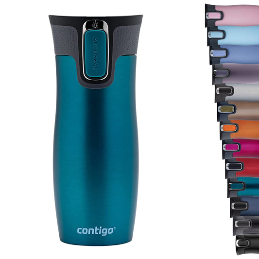 Contigo thermo mug West Loop Autoseal, stainless steel insulated mug, travel mug, coffee mug to go, leak-proof, 100% leak-proof, keeps hot for up to 5 hours/cold for 12 hours, 470 ml, BPA free, Bay - 2095846