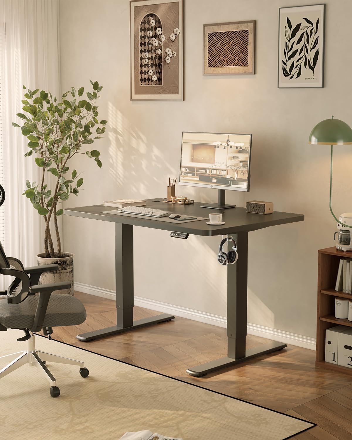 Birou reglabil pe înălțime JUMMICO cu port de încărcare USB, birou reglabil electric pe înălțime 100 x 60 cm, masă stand-sit, birou standing, masă de calculator reglabilă, birou standing, negru - 0403