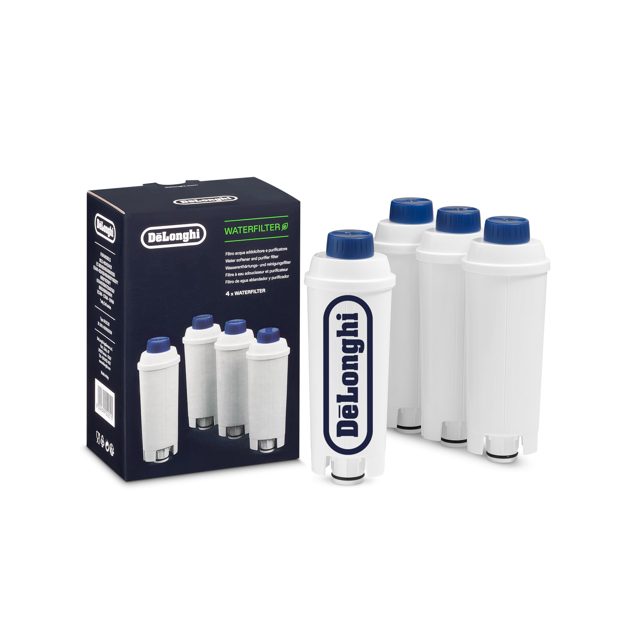 De'Longhi Original Water Filter Pack of 4 DLSC321 - Accessories for fully automatic coffee machines with care and protection of the machine, optimizes the coffee quality and protects against limescale