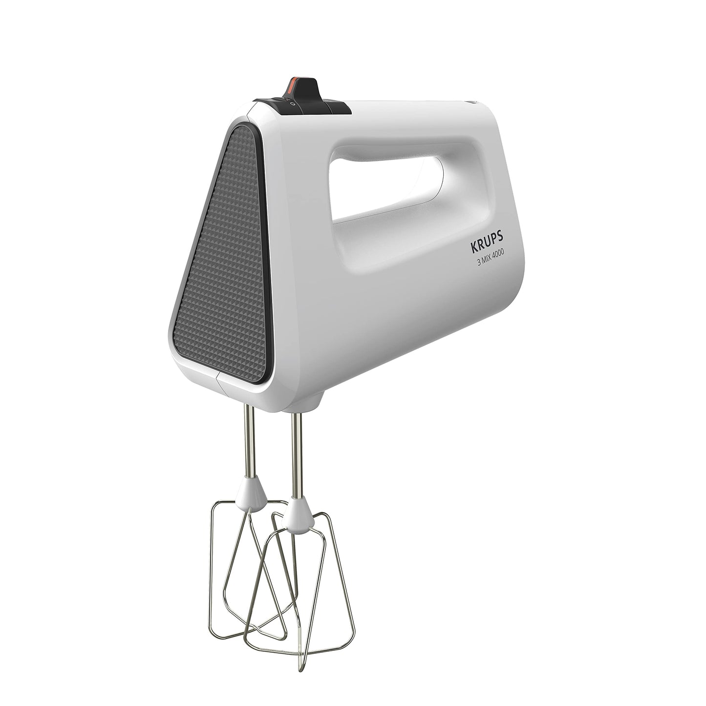 Krups 3 Mix 4000 hand mixer, 450 watts, robust design, variable speed control, turbo and ejection function, including 2 beaters and 2 dough hooks, white/gray, GN4001