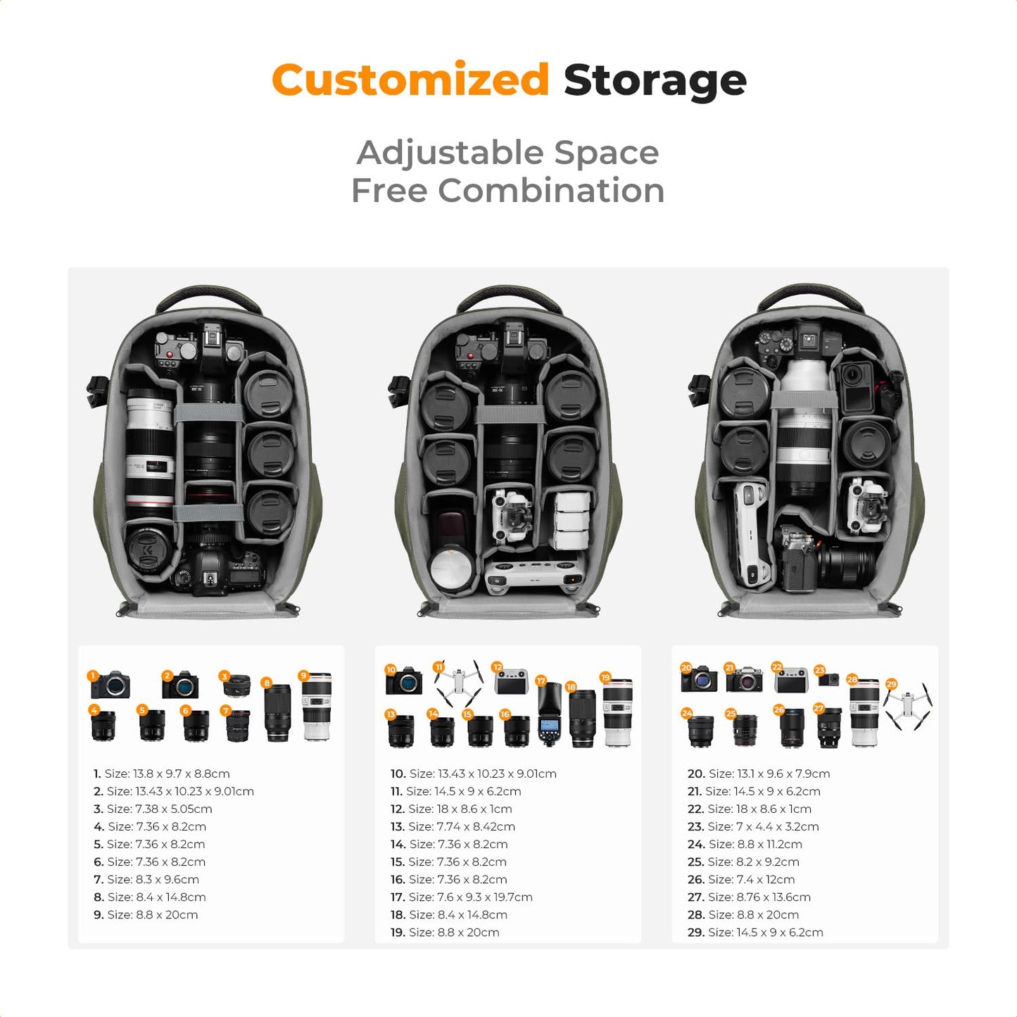 K&F CONCEPT camera backpack photo backpack with hard shell camera bag with 15.6 inch laptop compartment and rain cover, backpack for drones - KF13.134V3
