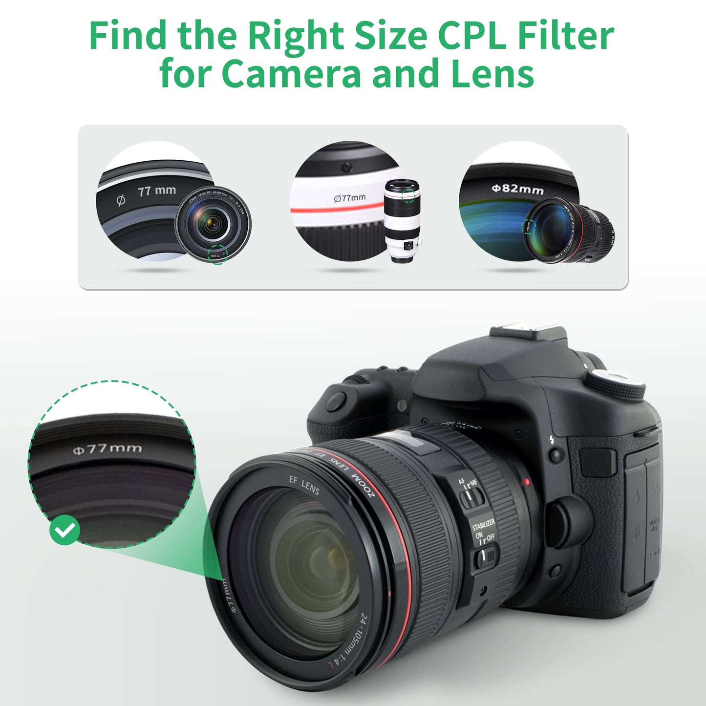 PROfezzion Polarizing Filter 58mm CPL Filter for Canon EOS 2000D 4000D 850D 250D - PF-58CPL