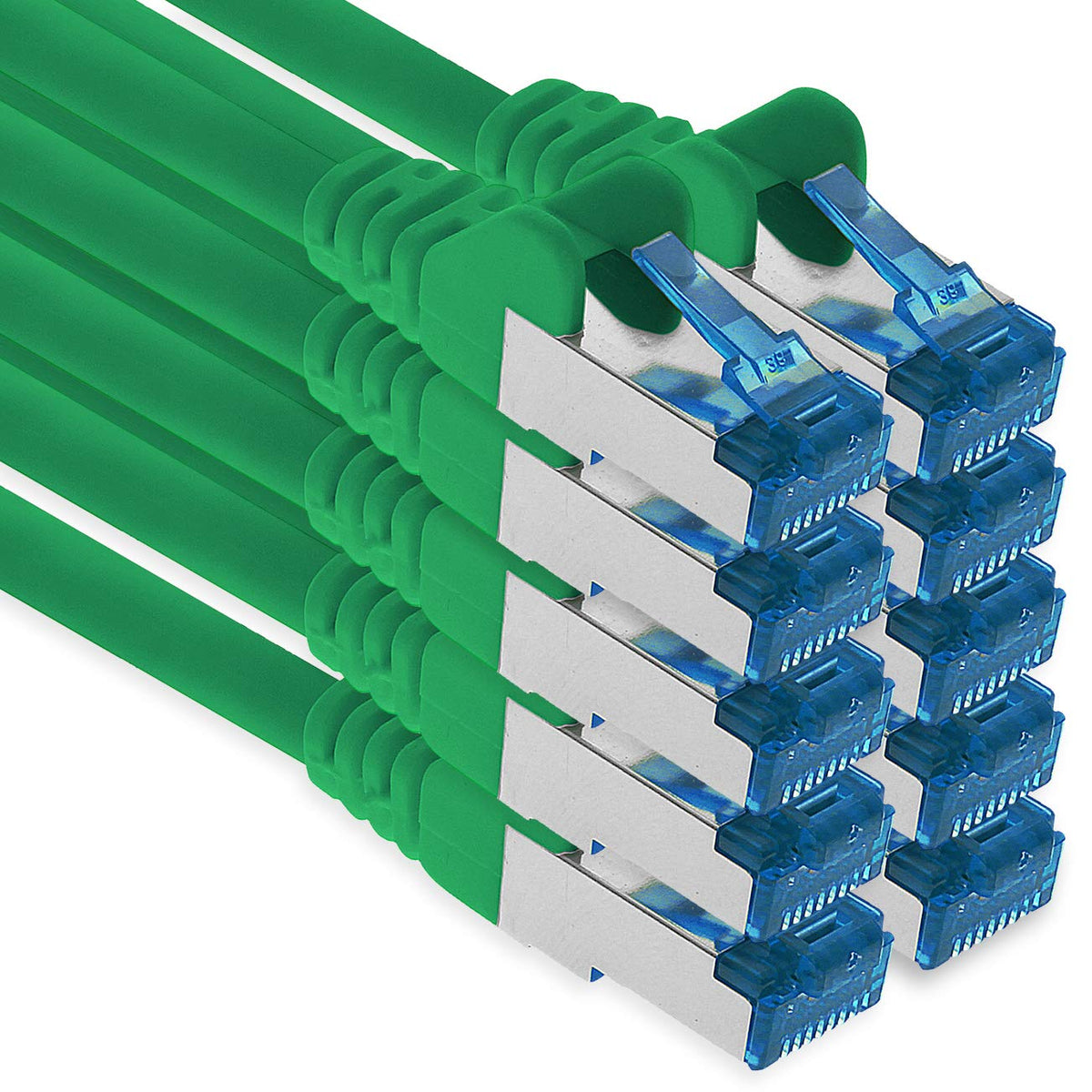 1aTTack.de Patch Cable – 10X 3 Meter Ethernet, Network, LAN Cable CAT6a (for Gigabit Networks, Routers, Switches, Modems with RJ45 Input – green) - 4251073691473