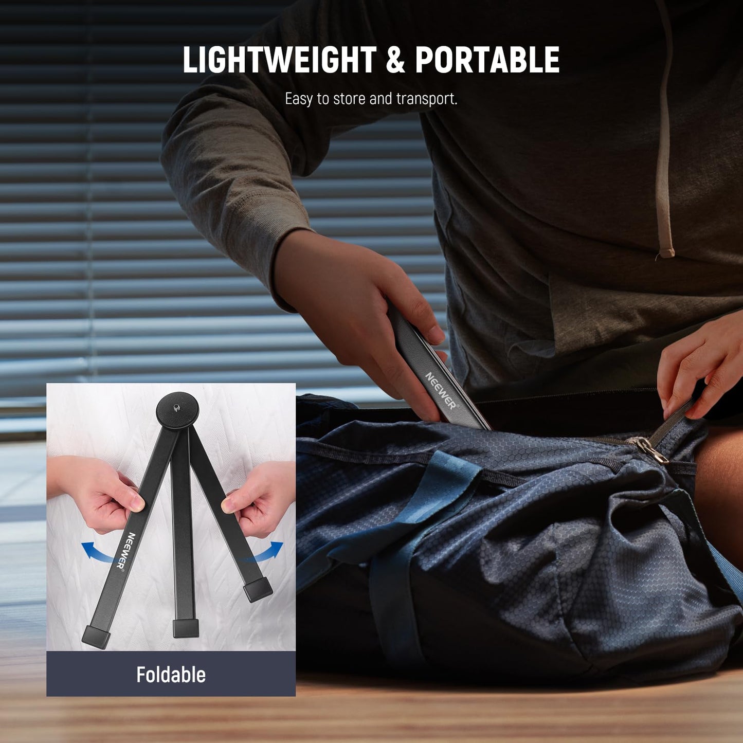 NEEWER Metal Mini Tripod Base for TL120C TL60 CL124 Tube Light Wall Stick, Extra Stable Foldable Handheld Tripod Legs Feet Table Lamp Stand with 1/4" Screw, Silicone Pad, 3"/8cm Low Angle, CTN5