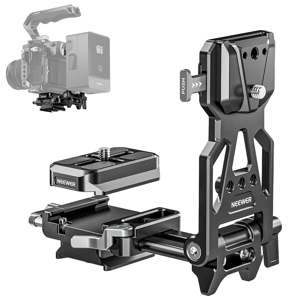 NEEWER Foldable V-Mount Battery Plate with Arca-Type Camera Base Plate for RS4 RS3 Gimbal & Tripod, Lightweight DSLR Camera Video Rig, Compatible with SmallRig V Lock Battery and Cage, PS015 - B0D6975NBR