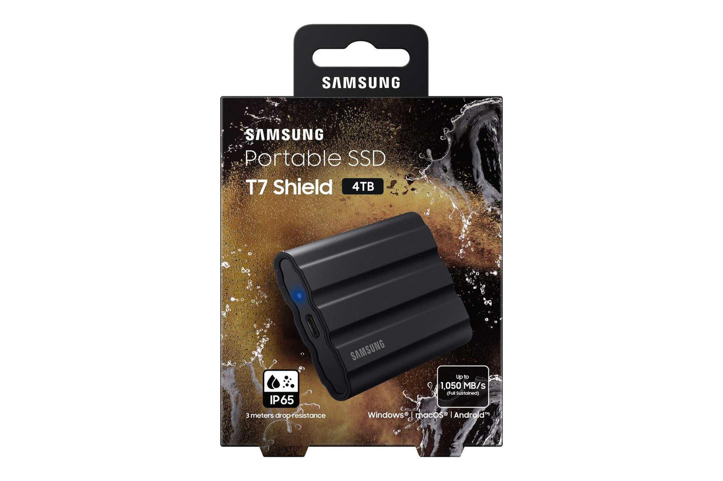 Samsung Portable SSD T7 Shield, 4 TB, USB 3.2 Gen.2, 1,050 MB/s read, 1,000 MB/s write, robust external hard drive outdoor for Mac, PC and smartphone, black, MU-PE4T0S/EU
