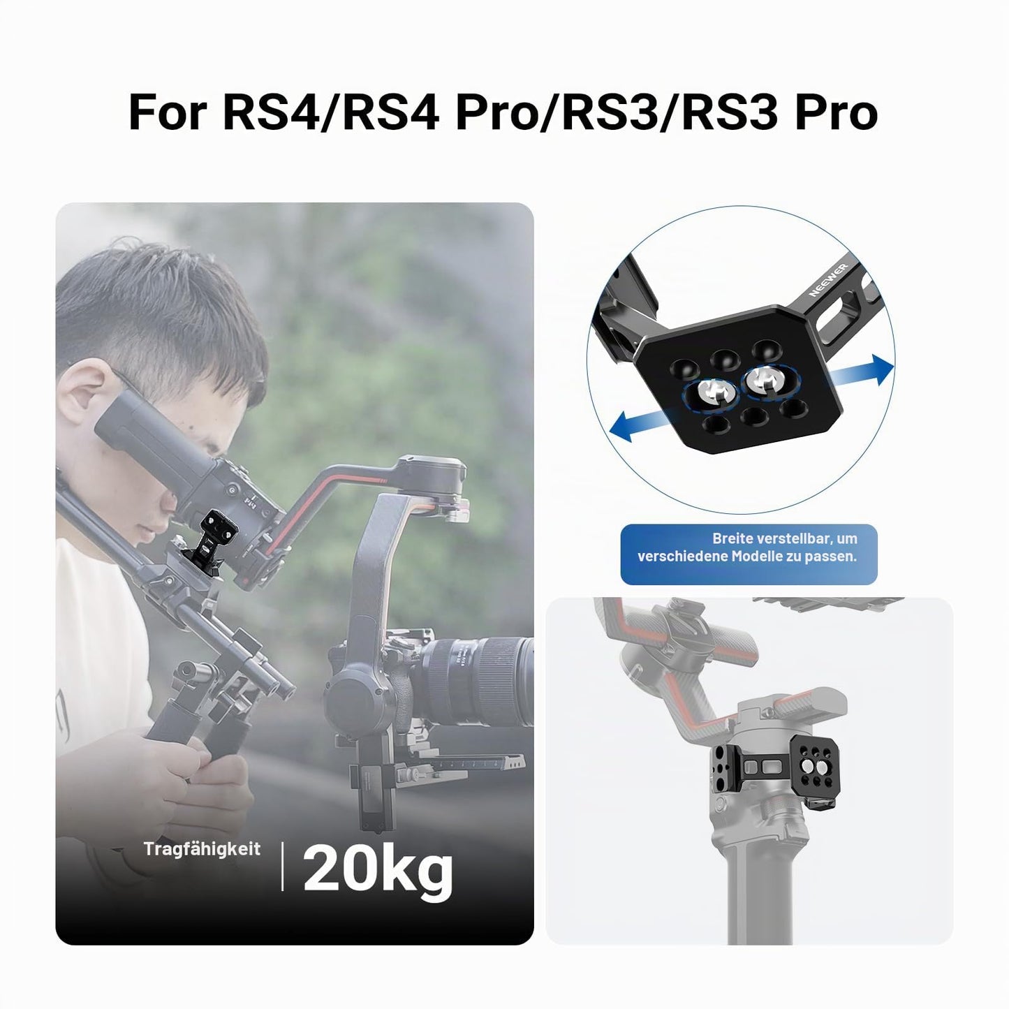 NEEWER Gimbal Mount for RS5/RS4/RS4 Pro/RS3/RS Pro, Arca Type Quick Release Shoulder Rig NATO Rail Camera Stabilizer Adapter Compatible with DJI SmallRig V Mount Battery Photography Accessories, GA031