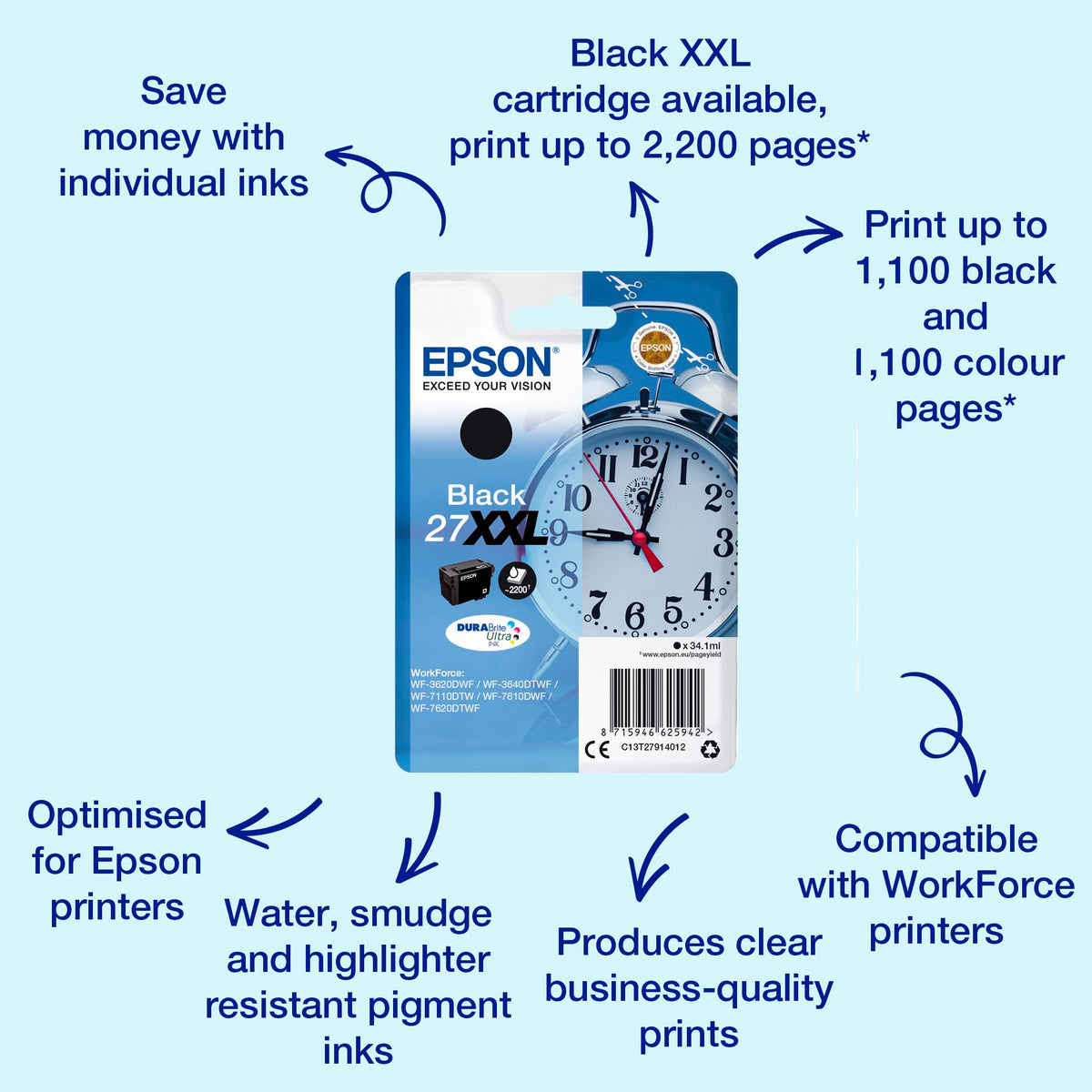 Epson Original 27XXL Ink Cartridge (WF-3620DWF, WF-3640DTWF, WF-7110DTW, WF-7210DTW, WF-7610DWF, WF-7620DTWF, WF-7710DWF, WF-7715DWF, WF-7720DTWF), black - C13T27914012