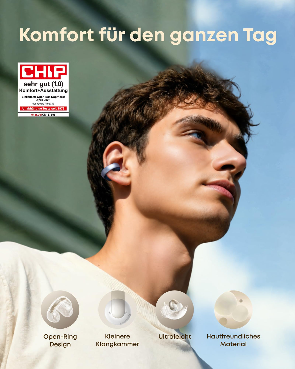 soundcore by Anker AeroClip, open-ear headphones, open-ring design, Hi-Res - A3388