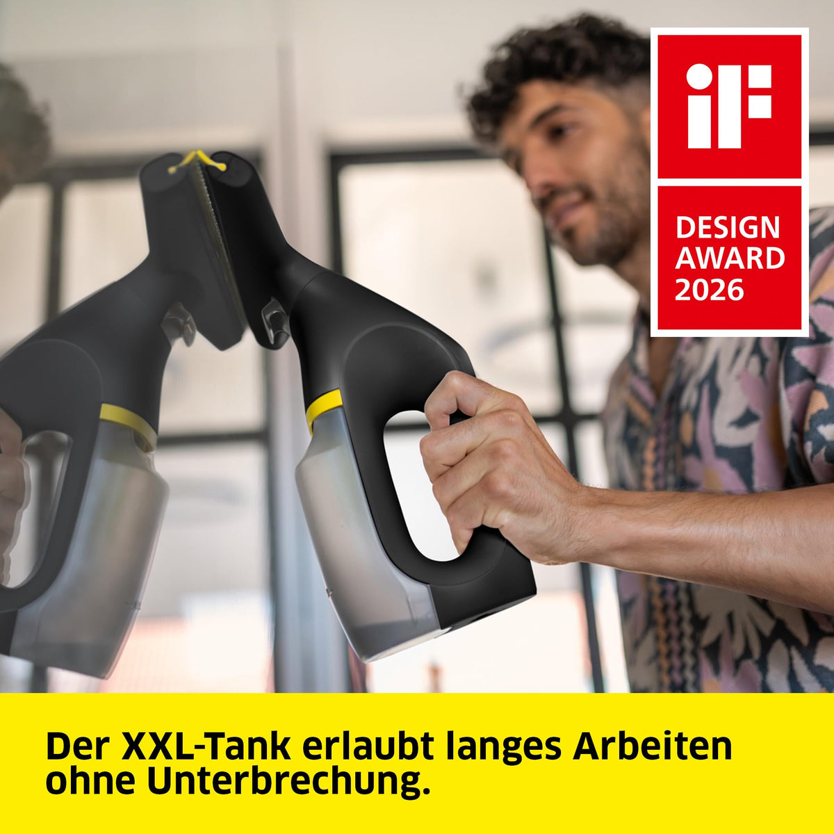 KÄRCHER Battery Window Vacuum WV 3 Comfort Precision+ Black, battery life: 35 min., XXL dirty water tank: 200 ml, 2 suction nozzles, adjustable spray bottle with microfiber cleaning pad. - 1.633-698.0