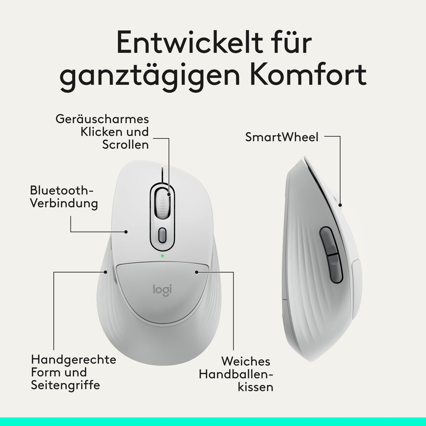 Logitech Signature Comfort Plus M850 L Wireless Mouse, Bluetooth Mouse with Palm Cushion, Silent Clicks, 24 Month Battery, Customizable Buttons, for Windows, Mac, iPad - White - 910-007716