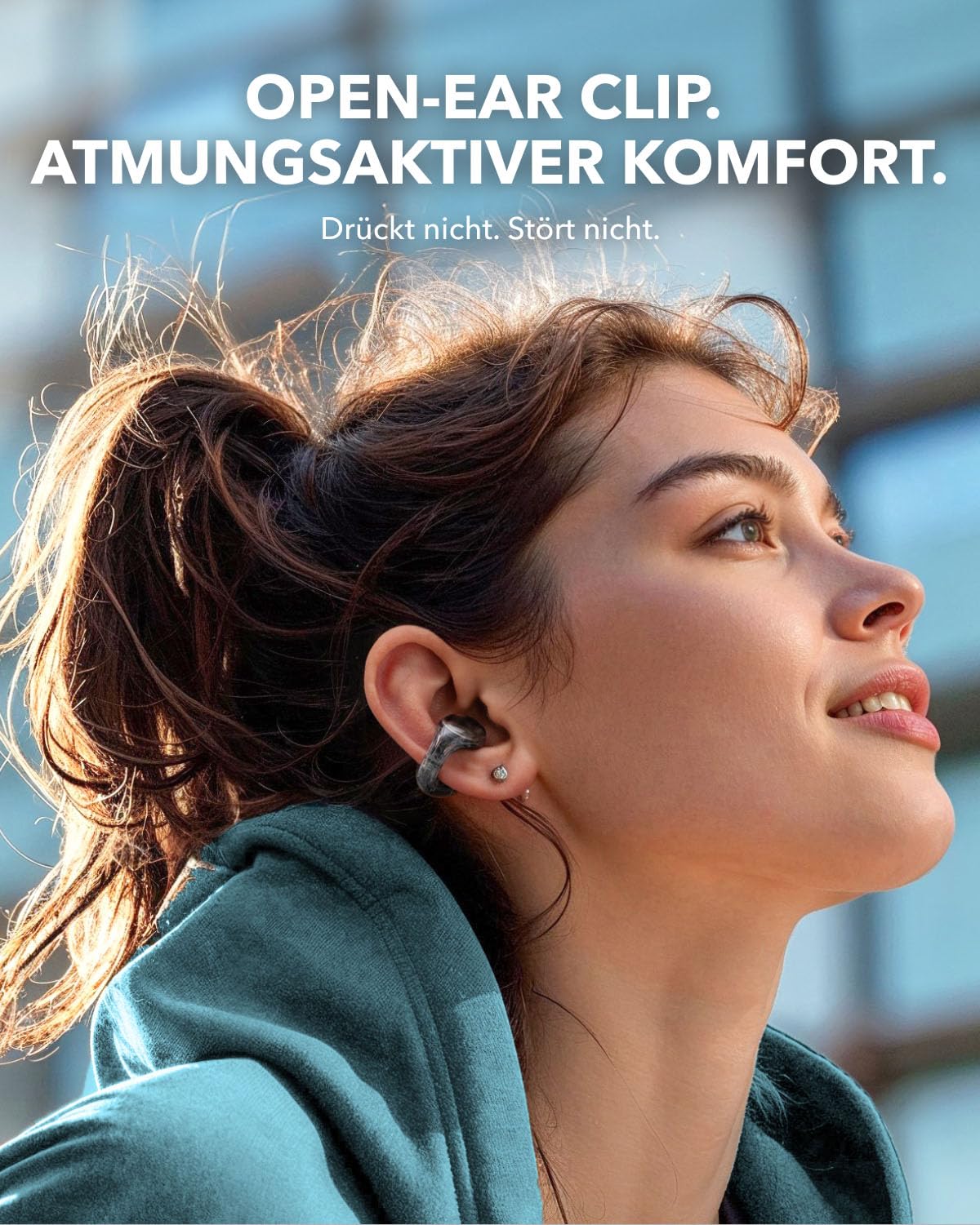 soundcore C30i by Anker, open-ear earbuds, clip-on headphones, lightweight design, stable hold, removable clips, intensive sound, 30h playback, IPX4 water protection for sports/gym - A3330
