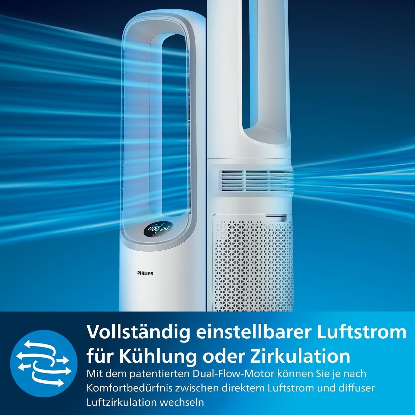 PHILIPS Air Performer 2-in-1: Air purifier and cooling fan - Cleans 70 m², removes 99.97% of allergens and pollutants. HEPA filter, intelligent sensors, Alexa, app. (AMF765/10)
