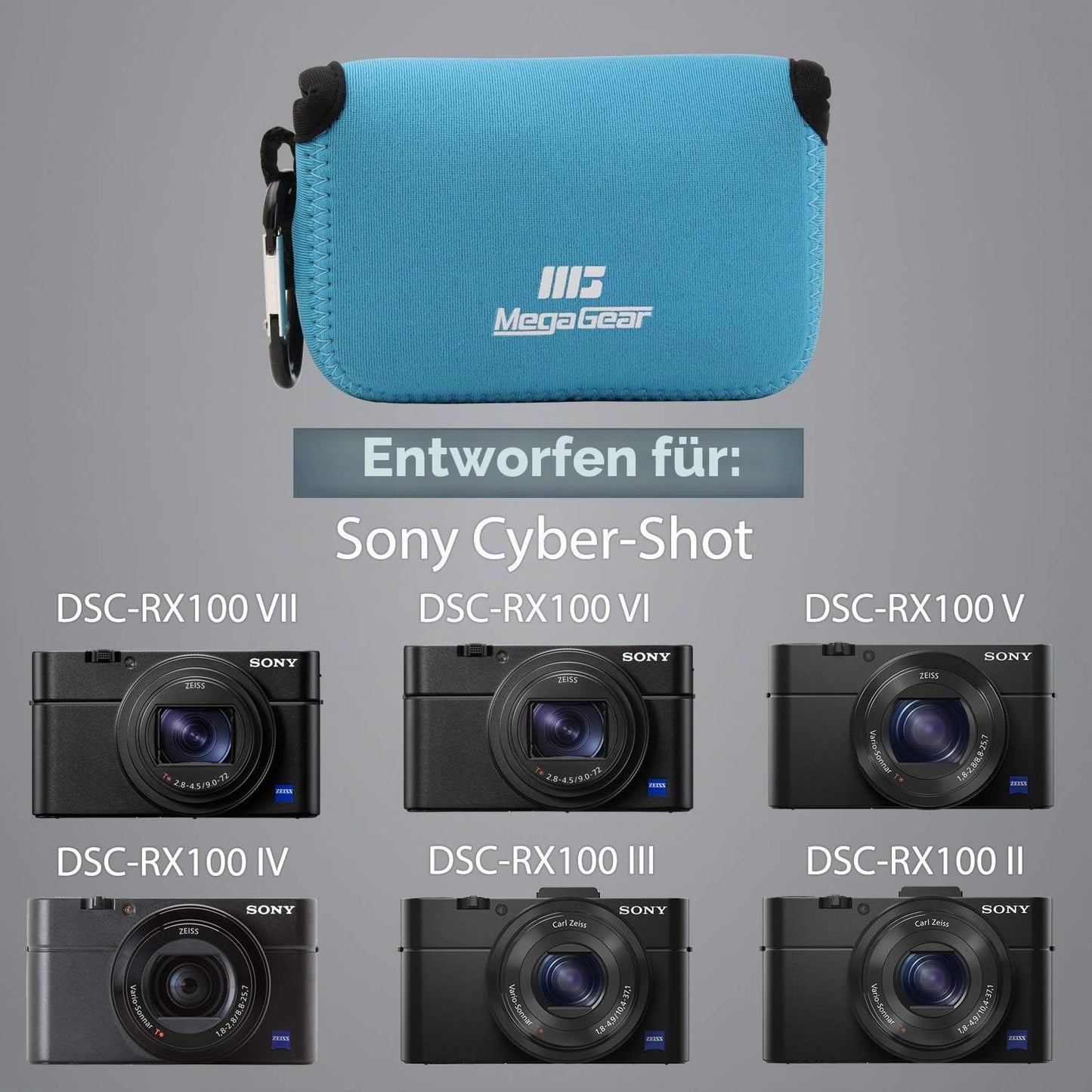 Megagear Sony Cyber-Shot DSC-RX100 VII, Cyber-Shot DSC-RX100 VI, DSC-RX100 V, DSC-RX100 IV, DSC-RX100 III, DSC-RX100 II Ultra Light Neoprene Camera Case - Blue - MG082
