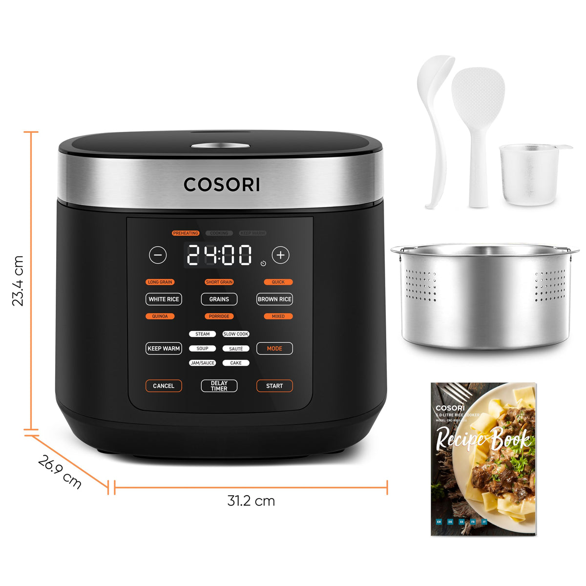 Cosori Reiskocher, Rice Cooker 5 L, Keramikbeschichtung, Fuzzy-Logik - CRC-R501-KEU