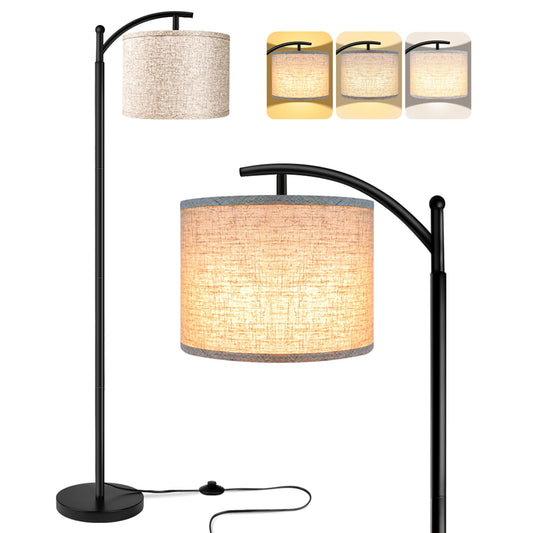 ROTTOGOON Floor Lamp for Living Room with 3 Color Temperatures LED Bulb Standing Lamp High Industrial Floor Lamp Reading for Bedroom Office (9W LED Bulb Beige Lampshade Included) Black - YSFP050PB1-EU