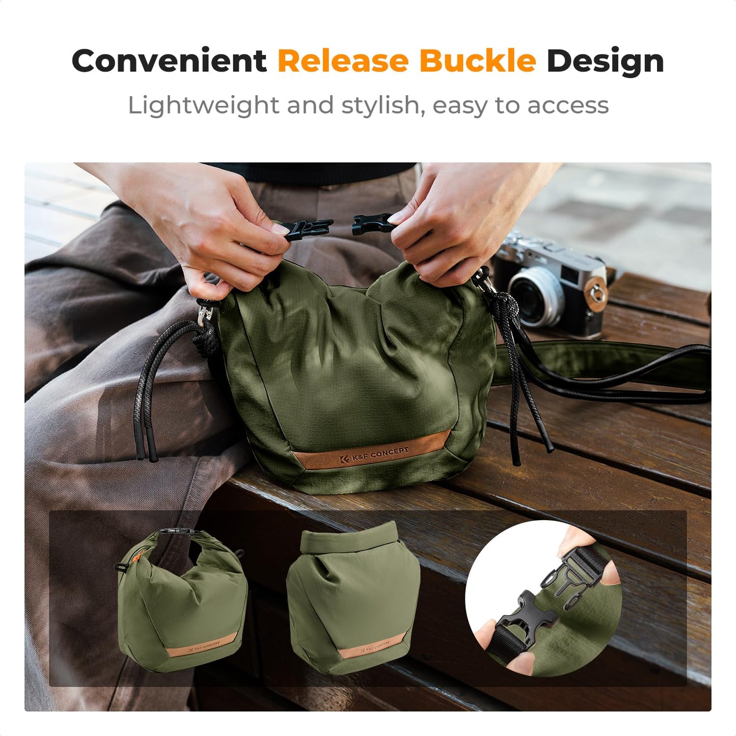 K&F CONCEPT Camera Bag, Fashionable Shoulder Bag, Portable Lightweight Camera Bag, Suitable for Small Liner Bag with Mirrorless Camera (Green) - KF13.168V3