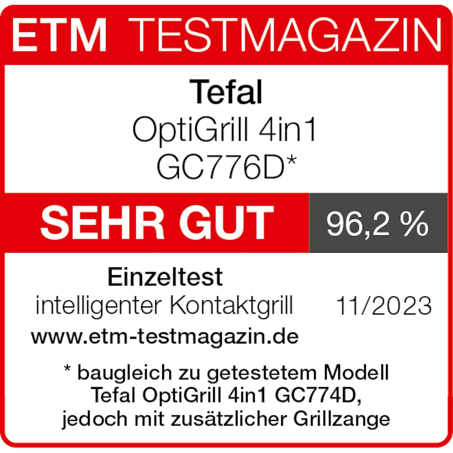 Tefal OptiGrill 4in1 contact grill with baking tray, foldable, table grill, 9 automatic programs, cooking level display, dishwasher-safe parts, electric grill, oven, GC776D10