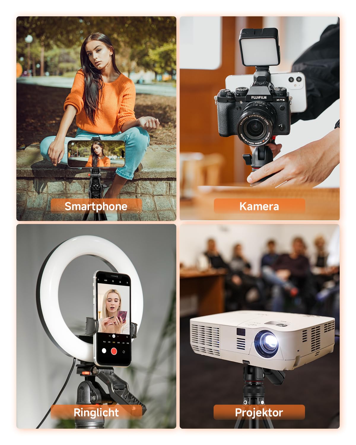 Rollei Compact Creator tripod camera, 152 cm travel tripod made of aluminum, lightweight and space-saving photo tripod with integrated mobile phone holder and remote shutter release for DSLR and mobile phone, camera tripod travel tripod - 26930