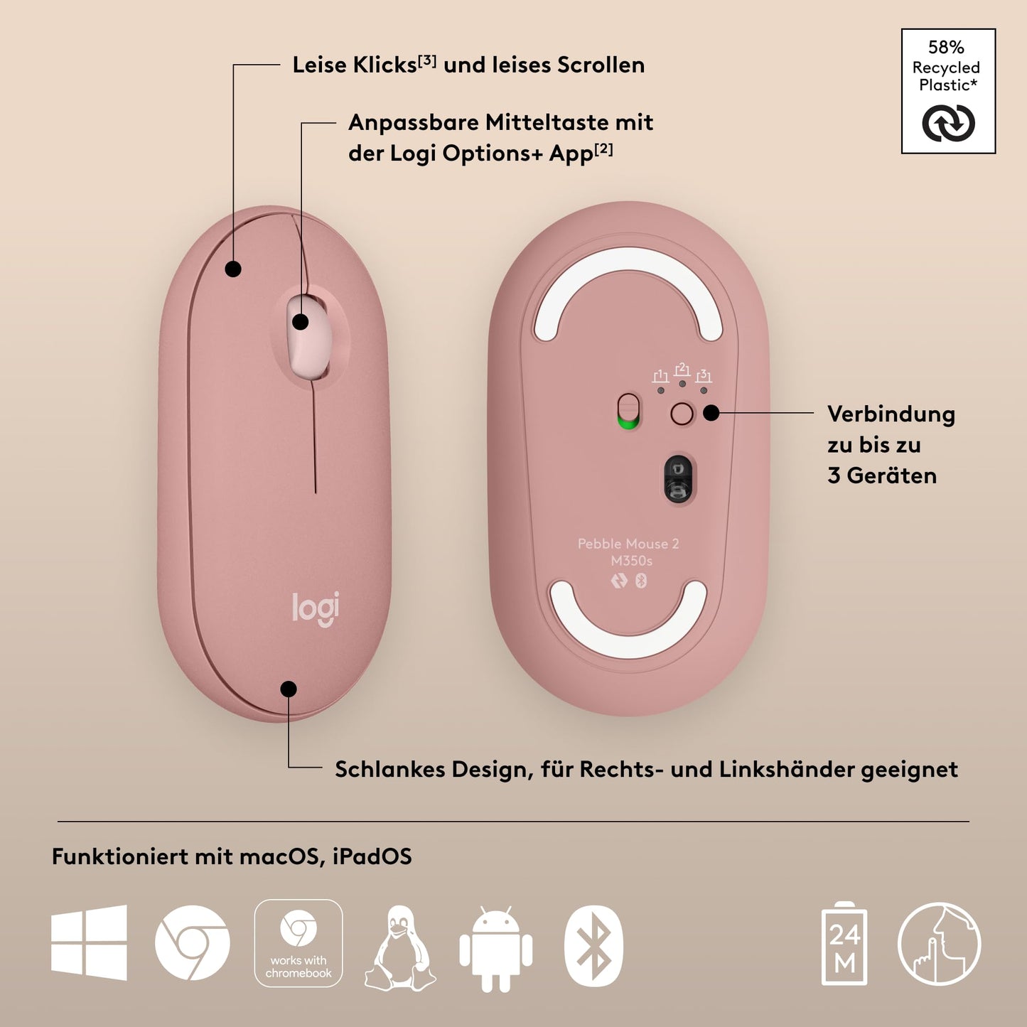 Logitech Pebble Mouse 2 M350s Tonal Graphite