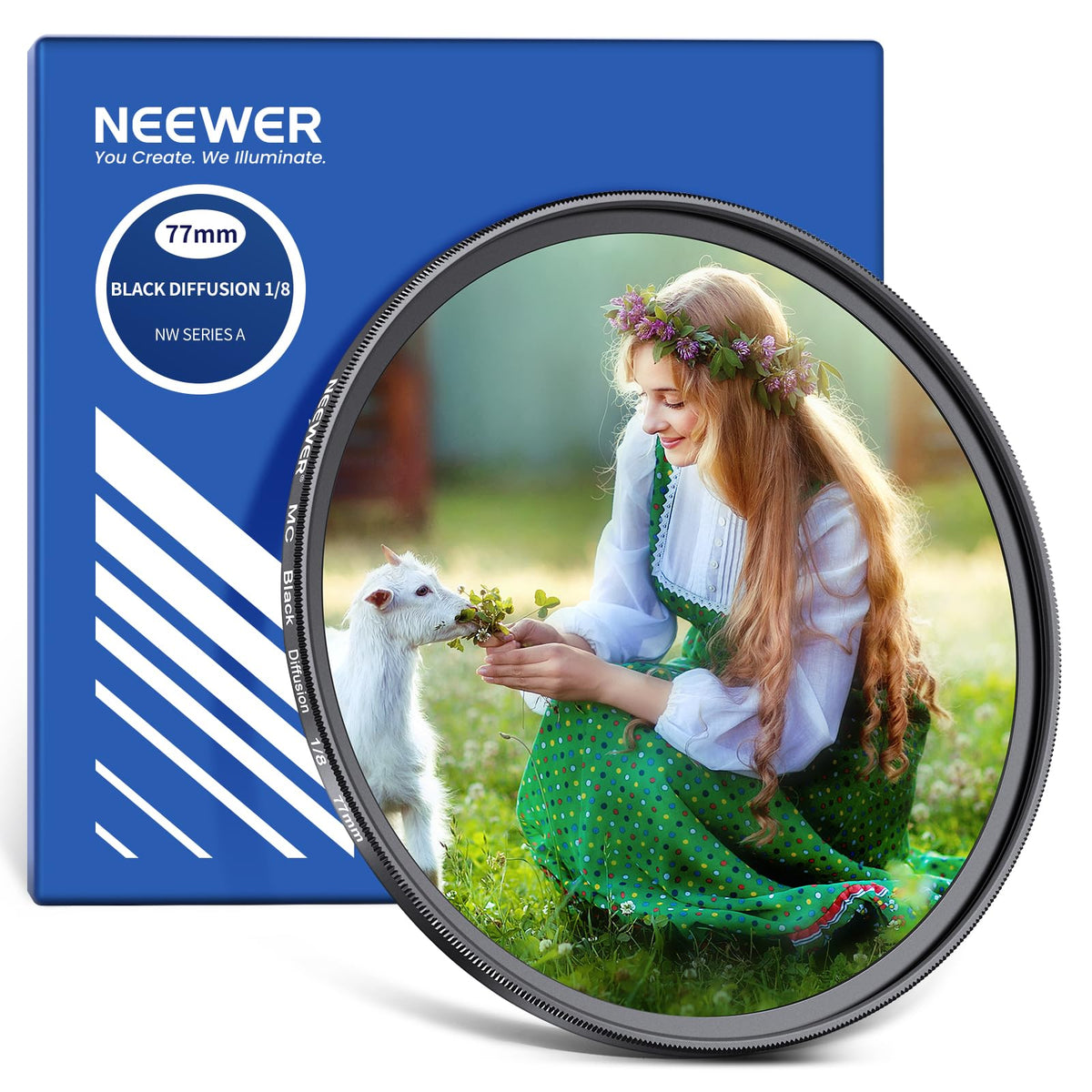 NEEWER 77mm Black Diffusion 1/8 filter for a cinematic fog effect, ultra-slim filter made of optical glass with multi nano coating for video vlogs portrait photography - NW - 10104819