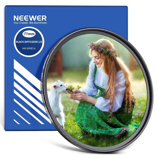 NEEWER 77mm Black Diffusion 1/8 filter for a cinematic fog effect, ultra-slim filter made of optical glass with multi nano coating for video vlogs portrait photography - NW - 10104819