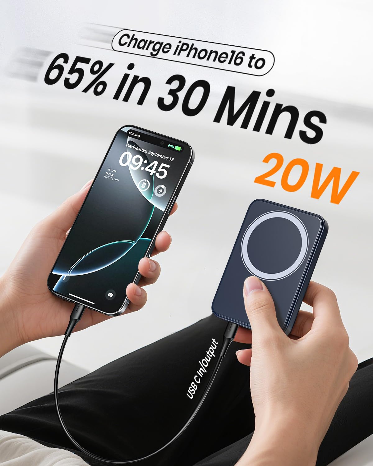A ADDTOP Magnetic Power Bank 10000mAh- 20W Schnelllade iPhone Ladegerät for Magnetisch, UltraSlim Wireless Portable Charger with USB-C In&Out, LED Display Akku-Pack für iPhone 17/16/15/14/13/12 Blau - C19PW
