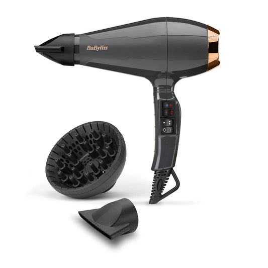 BaByliss Italian Air Pro Hair Dryer with Diffuser – Made in Italy, 2200W high-performance hair dryer, ion anti-frizz technology, 2 temperature and 2 speed settings, Black, 6719DE