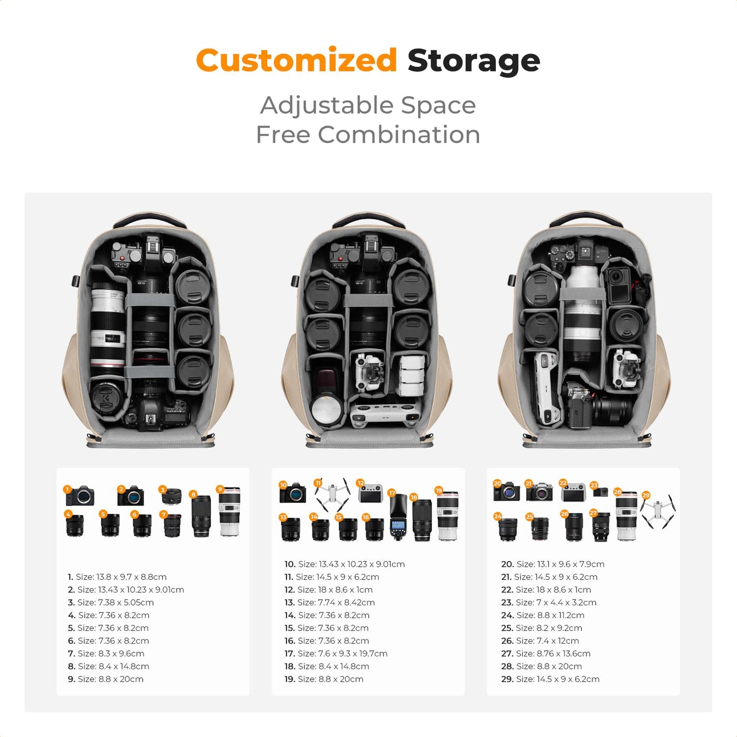 K&F CONCEPT camera backpack photo backpack with hard shell camera bag with 15.6 inch laptop compartment and rain cover, backpack for drones - KF13.134V6