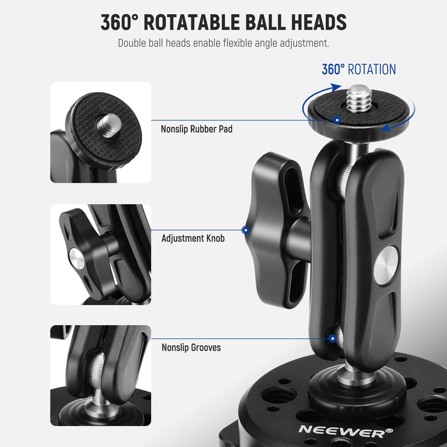 NEEWER 6" Suction Cup Camera Mount Compatible with GoPro Metal Ball Head for Windshield with Magic Arm and Action Cam Adapter Cleaning Cloth for DSLR Mobile Phone Holder for POV Recordings, CA013