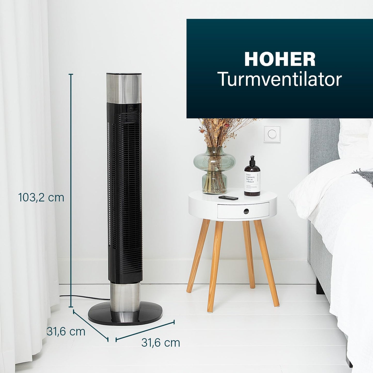 Princess Low-noise tower fan - height 103 cm - 3 modes & 3 speeds - oscillation - controllable via app - 01.358275.01.001