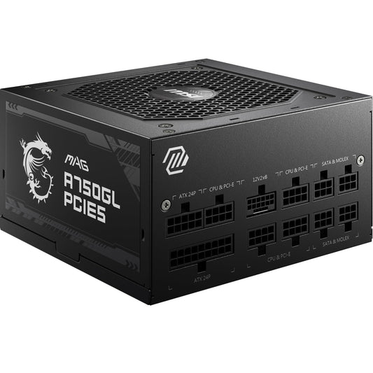 MSI MAG A750GL PCIE5 Power Supply, 750W, 80 Plus Gold fully modular, ATX 3.0, supports PCIe 5.0 GPU, 120mm FDB fan with dynamic ball bearings, Full-Bridge LLC, Black flat cables - 7 years warranty - 306-7ZP8B11-CE0