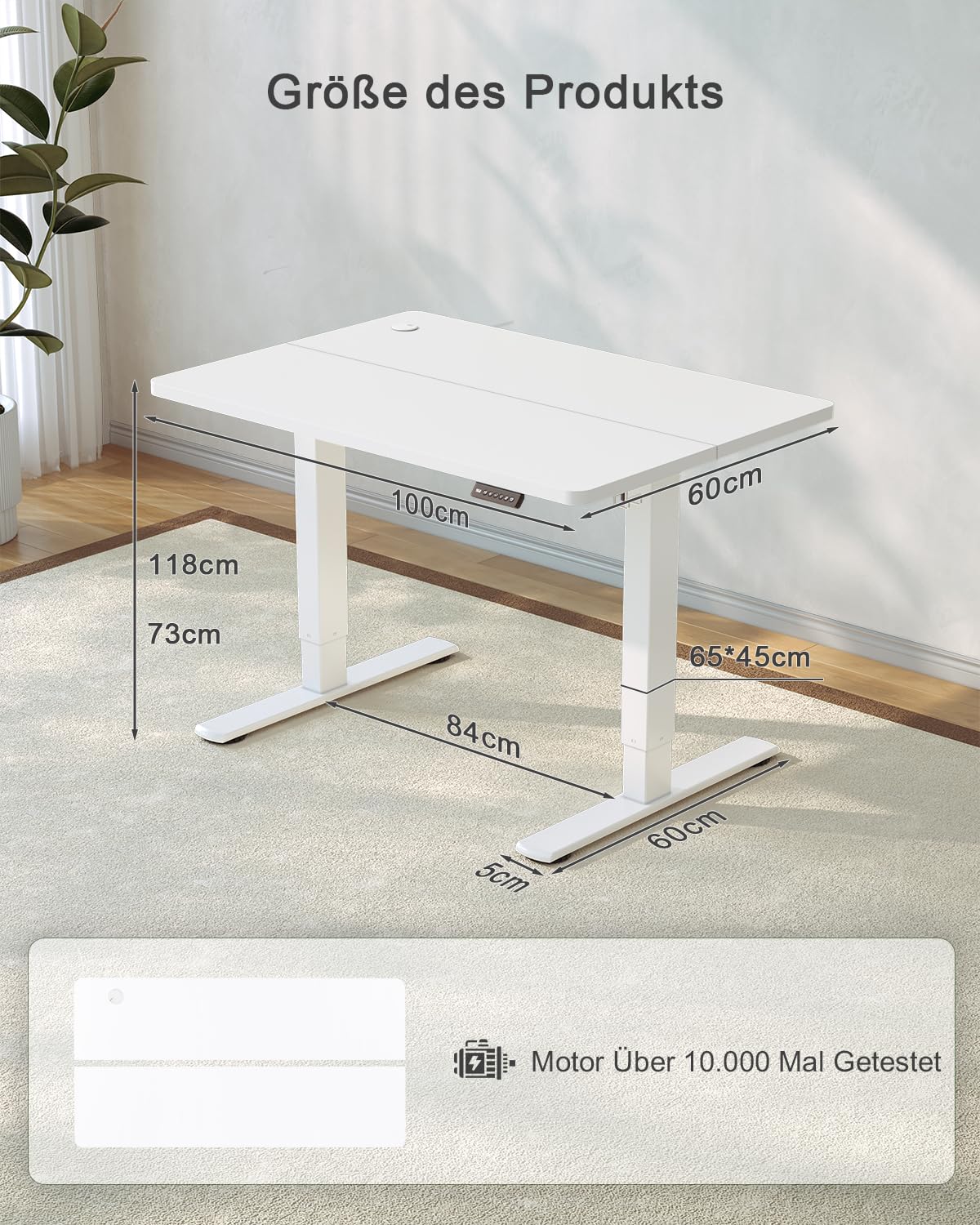 JUMMICO Birou reglabil pe înălțime cu port de încărcare USB, birou electric reglabil pe înălțime 100 x 60 cm, masă stand-sit, birou standing, masă de calculator reglabilă, birou în picioare, alb - 0403