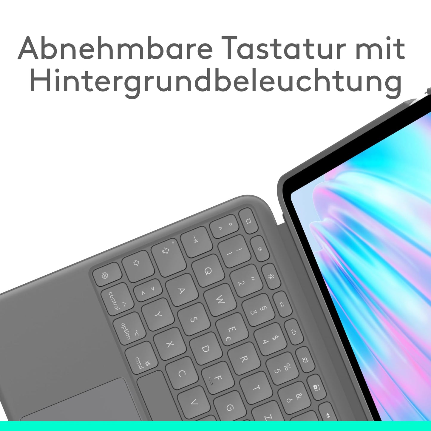 Logitech Combo Touch Keyboard Case for iPad Air 11 inch (M2, M3 and M4), iPad Air (5th Generation) - Detachable Backlit Keyboard and Stand, German QWERTY Layout - Gray - 920-012629