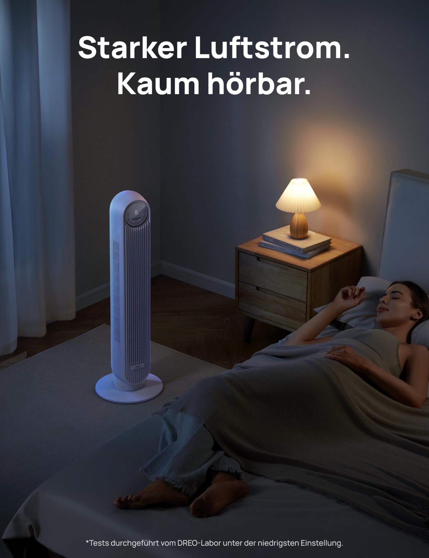 Dreo Smart 20dB Quiet Tower Fan, 10 m Throw 4 Speed Levels 4 Modes 8 Hour Timer 90° Oscillating Fan with Cooling WiFi & Remote Control for Bedroom, Nomad OneS, White - DR-HTF007S