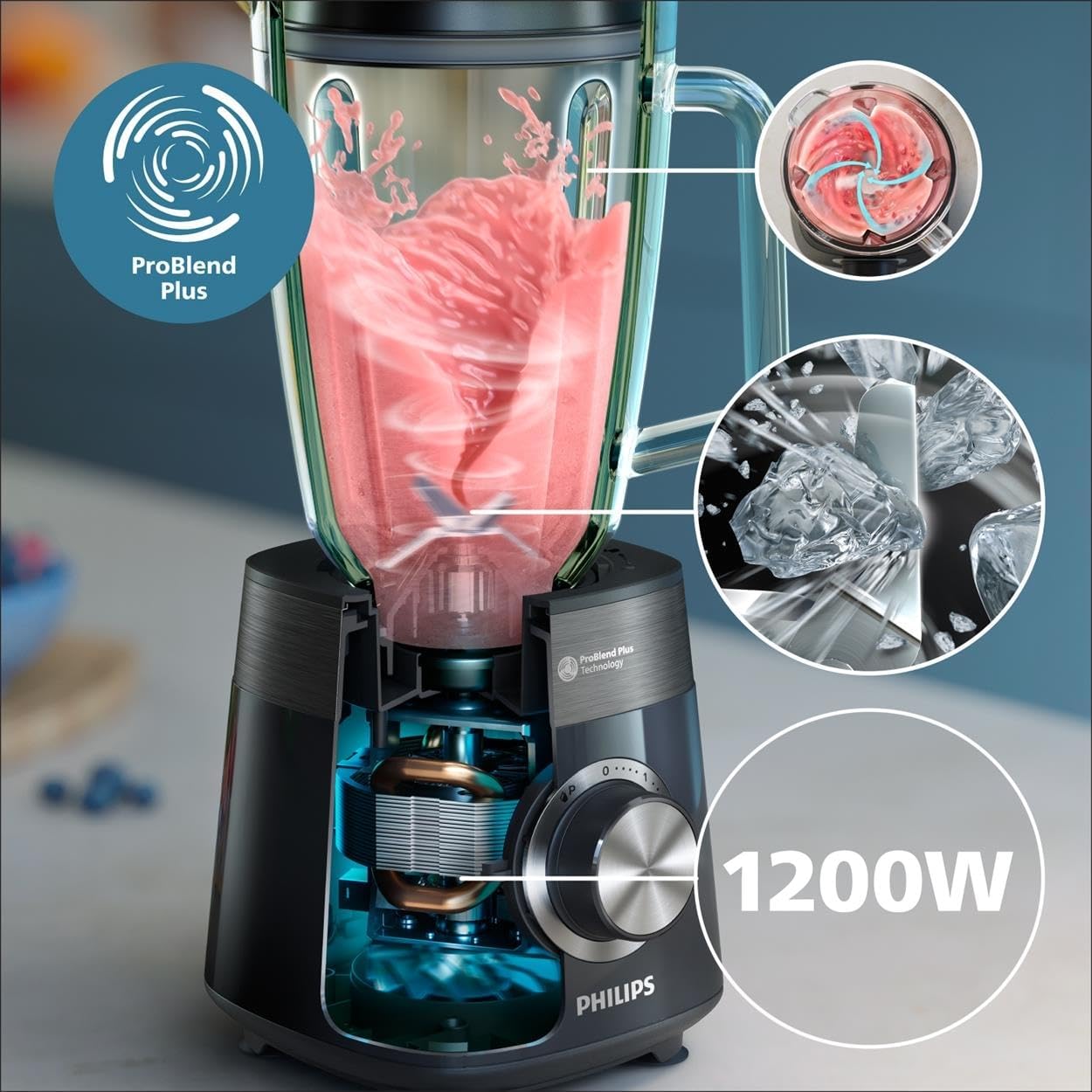 Philips 5000 series blender including blend-and-go container - 1200 W. 2L maximum capacity. ProBlend Plus technology. Dishwasher-safe parts. Black (HR3031/00)