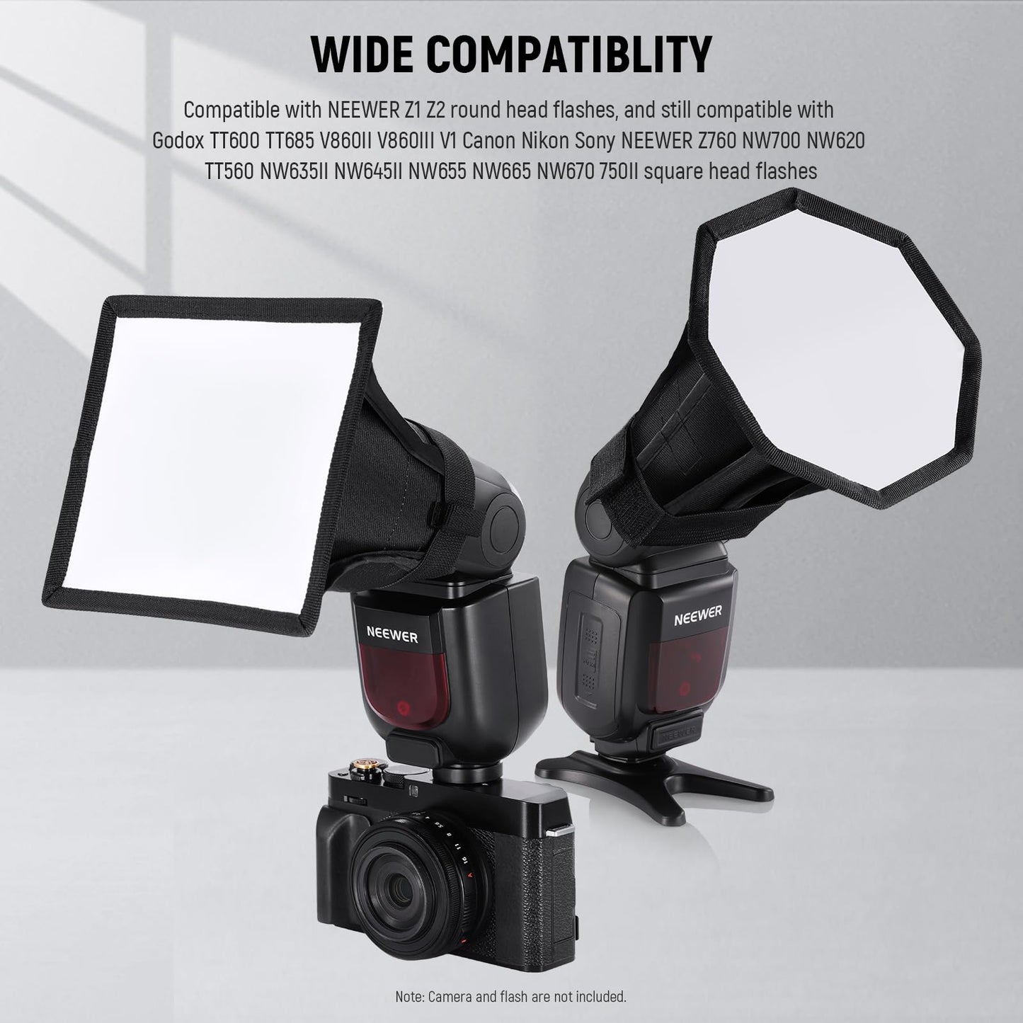 NEEWER improved flash diffuser flash softbox, foldable, pack of 2, (5.9"/15cm octagon, 6" x 5" rectangular) for Z2 Z1 V1 round head flashes and compatible with Godox Sony Nikon Canon flash, NS5P