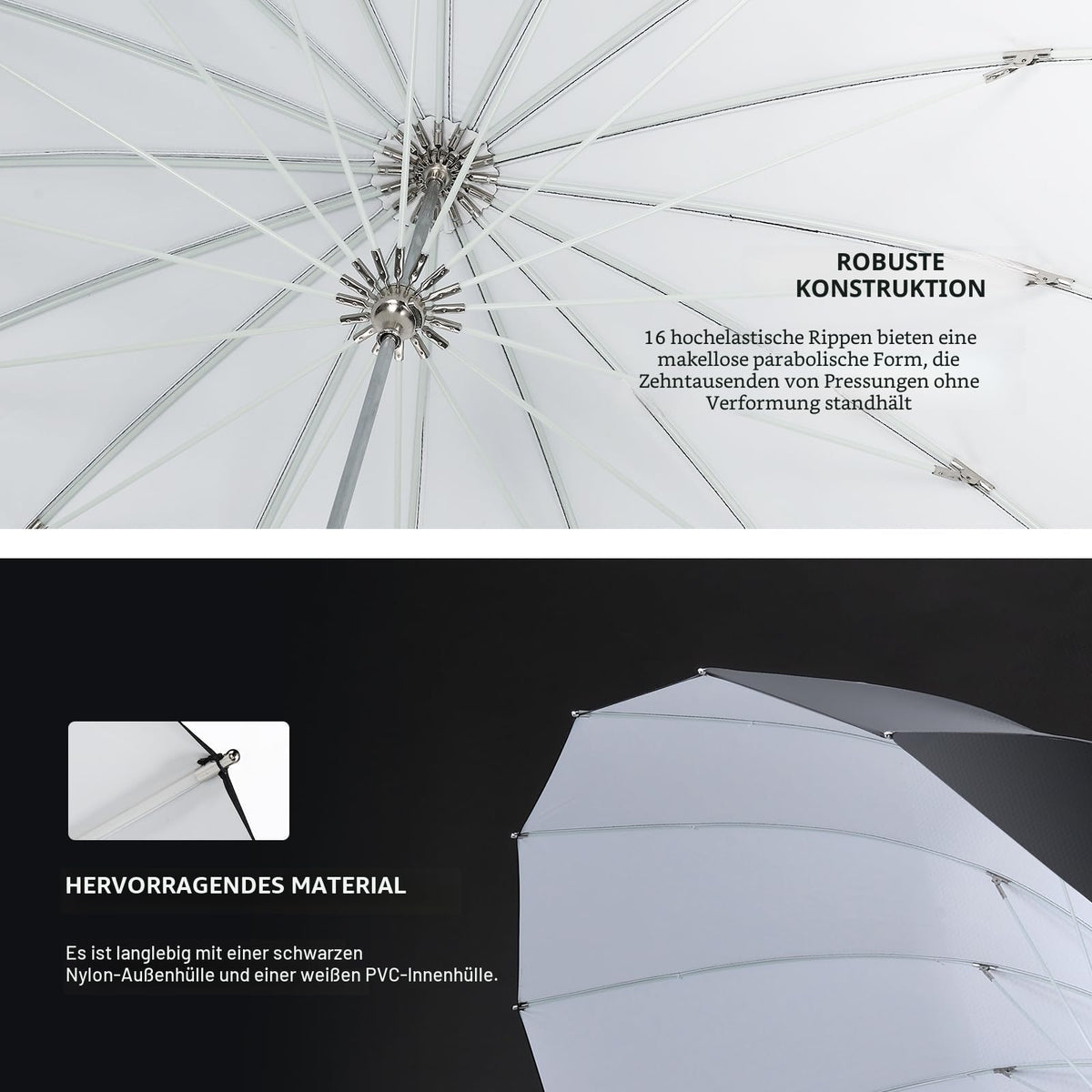 NEEWER 130cm Parabol Reflexschirm pentru fotografie cu interior alb - 10103470
