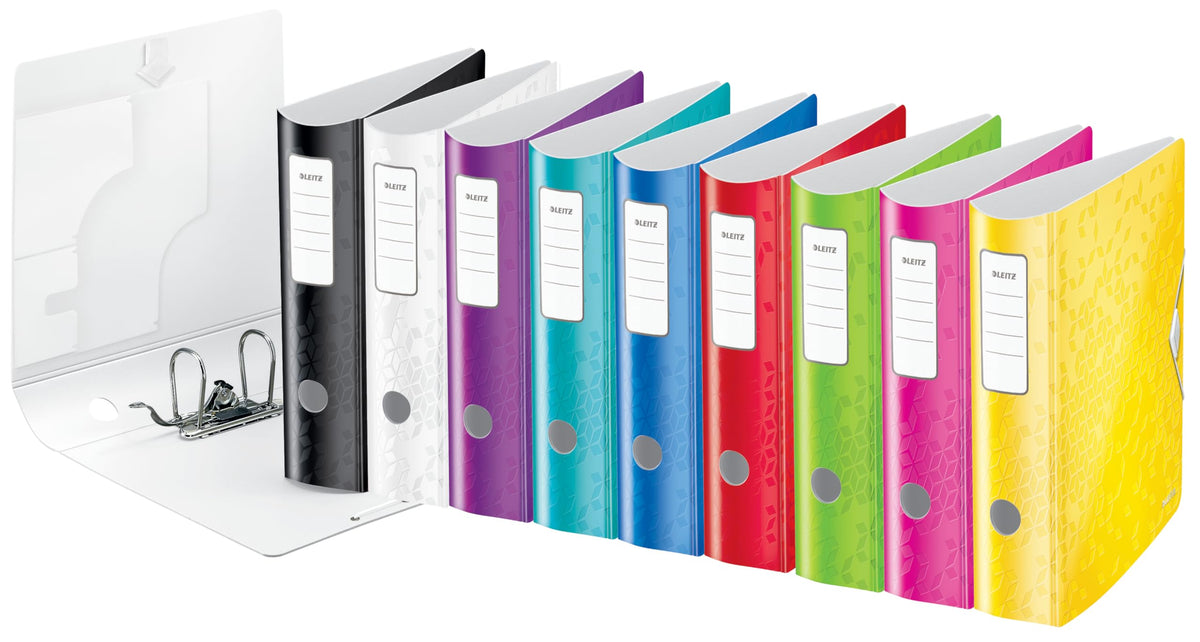 Leitz quality folder 180° Active WOW, pack of 5, A4, wide, rounded spine, 8.2 cm wide, elastic band closure, light polyfoam, plastic folder, WOW series, green, 11060054 - 11060054-5