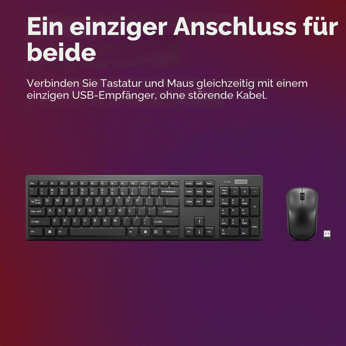 Lenovo 100 Combo Wireless Keyboard and Mouse, 2.4 G (optical sensor, 1600 DPI, nano USB receiver, compatible with Windows) Spanish QWERTY - Black