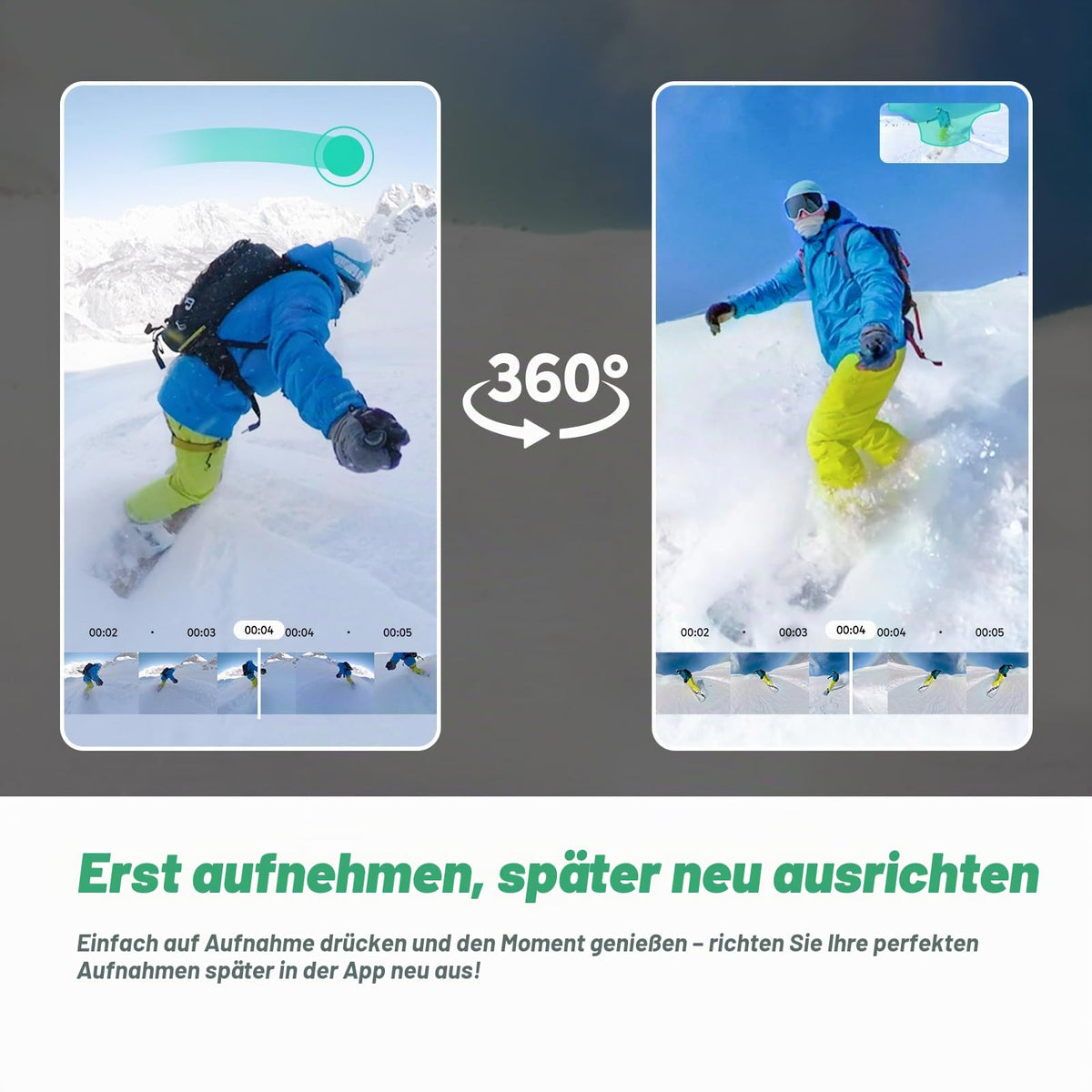 AKASO 360° Action Cam - 5.7K 72MP 360 Degree Action Camera with 256GB Memory Card, Dual 1/2" 48MP Sensors, 2.29'' Touchscreen, Invisible Selfie Stick Effect, 360° Horizon Lock, and AI Tracking - SYQJ0001-BA-BZ-U3C