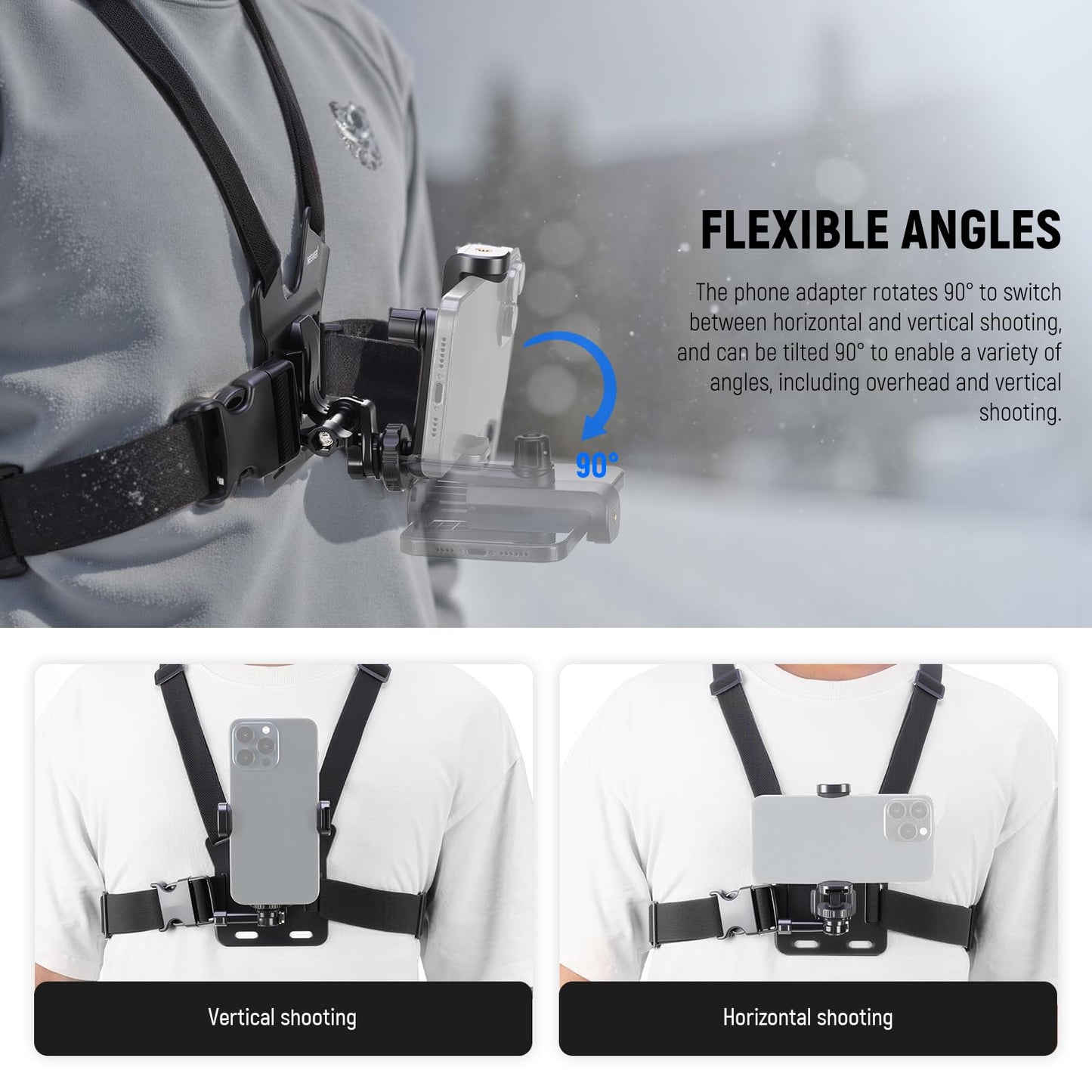 NEEWER Mobile Phone Chest Mount Head Strap Mount, Quick Release POV Vlog Accessory Set for Video Recording, Compatible with iPhone GoPro Hero Insta360 DJI AKASO Action Camera, GP-74