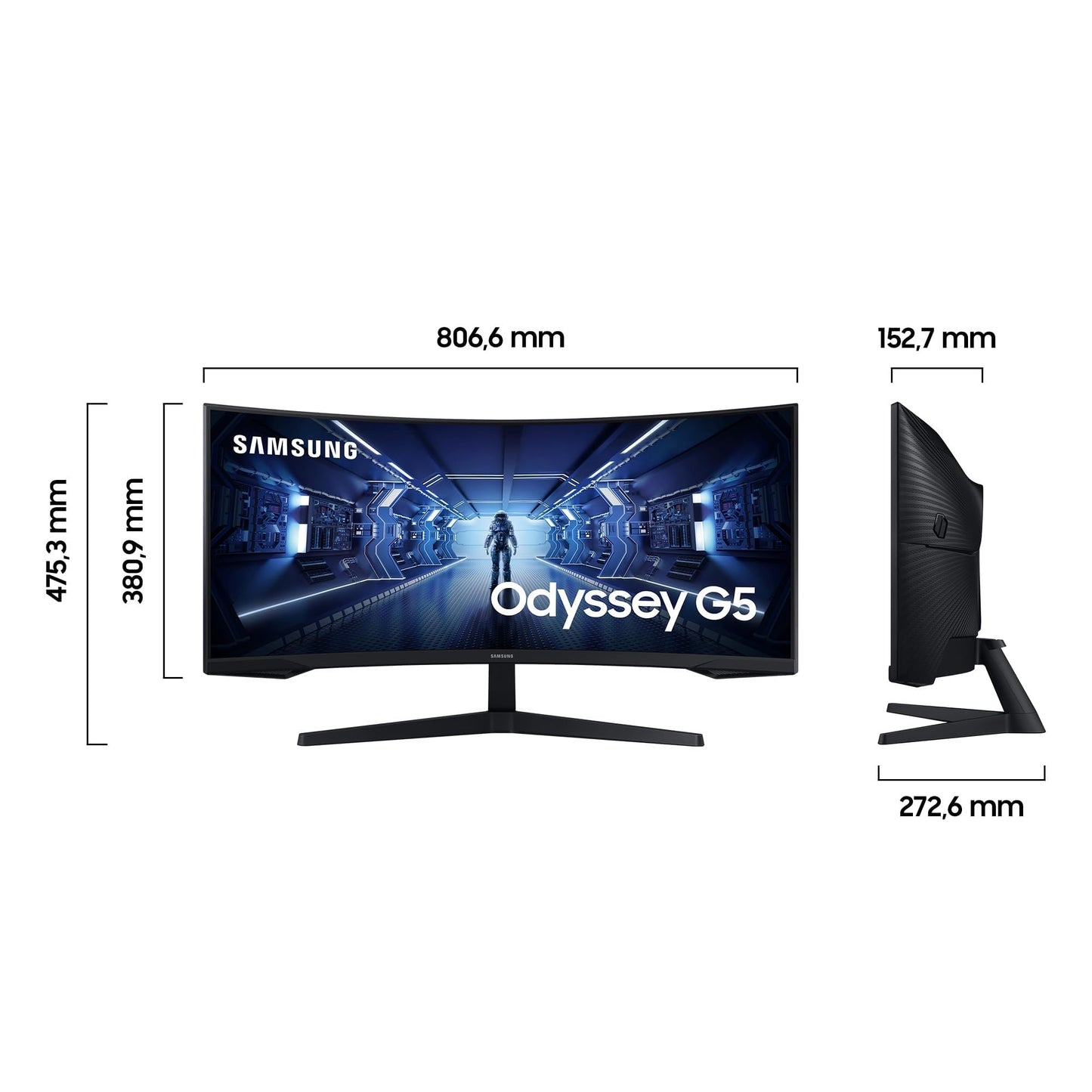 Samsung Gaming Monitor G5 C34G55TWWP, 34 inch, VA panel, UWQHD resolution, AMD FreeSync Premium, curvature 1000R, refresh rate 165 Hz, response time 1 ms (MPRT), black - LC34G55TWWPXEN
