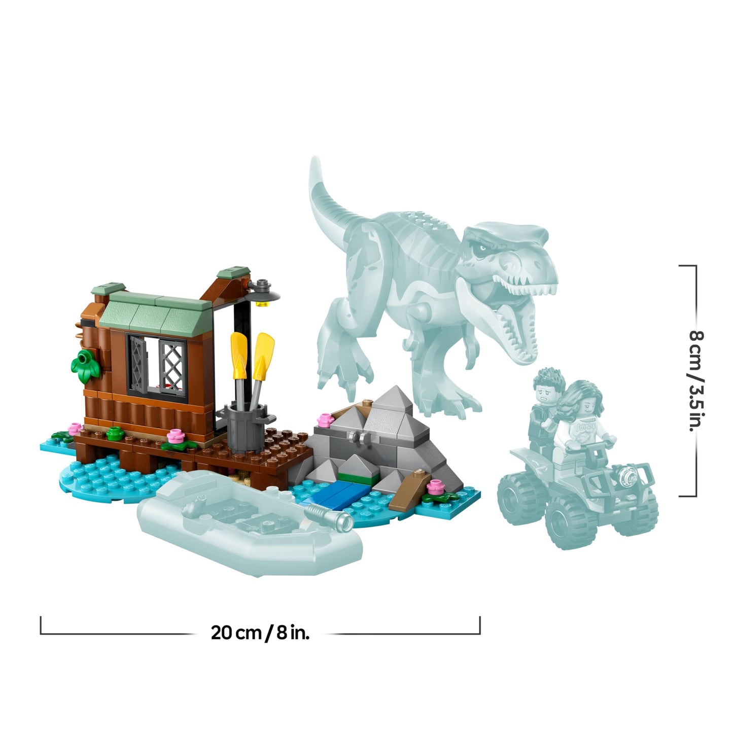 LEGO Jurassic World Escape from the T.Rex - Interactive toy with dinosaur figure, boat, ATV and 2 minifigures - gift for boys and girls aged 5 and up - 76975