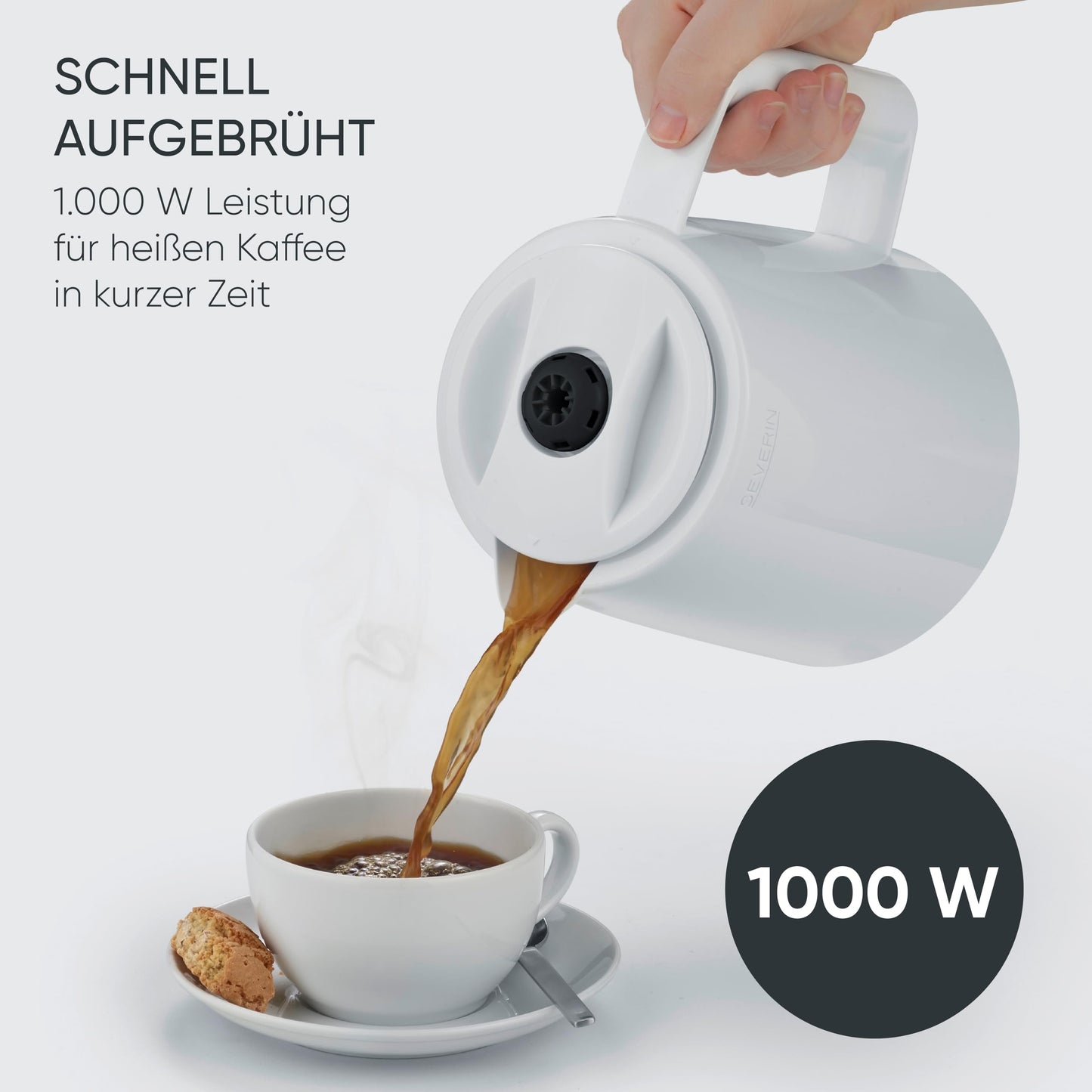 Severin filter coffee machine with 2 thermal jugs, coffee machine with brewing lid, drip-free pouring, long temperature storage, automatic switch-off, 1000 W, approx. 1 liter, white, KA 9309