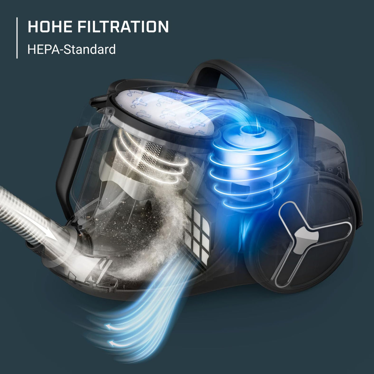 Rowenta Green Force Cyclonic Effitech Animal, bagless vacuum cleaner, 500 W, 2.5 liters XXL capacity, particularly quiet at 66 decibels, Black-Aluminum, RO7C66
