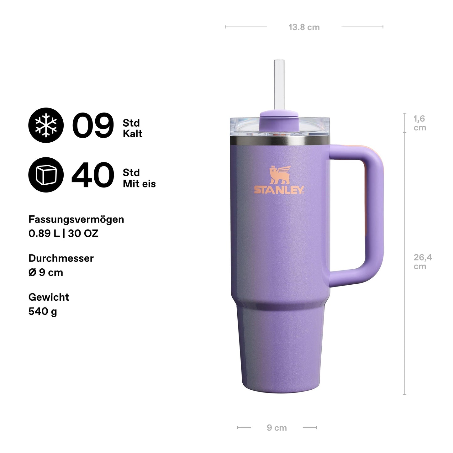 STANLEY 1913 Quencher H2.0 Flowstate Drinking Bottle with Straw 0.89L - Thermo Mug Cools for 9 Hours - 40 Hours Ice Cooled - Thermos Bottle BPA Free - Stainless Steel Drinking Cup - Periwinkle Shimmer - 100000115479
